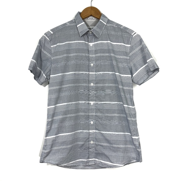 Calvin Klein Men’s Size Medium Slim Fit Gray Striped 100% Cotton Button Up Shirt - Picture 1 of 7